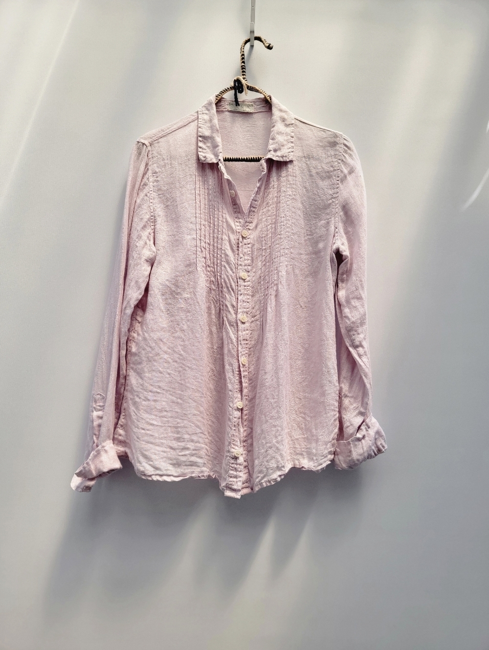 CP Shades Linen Button Down Blouse Size XS Light Pink Pin Tuck Minimalist Top